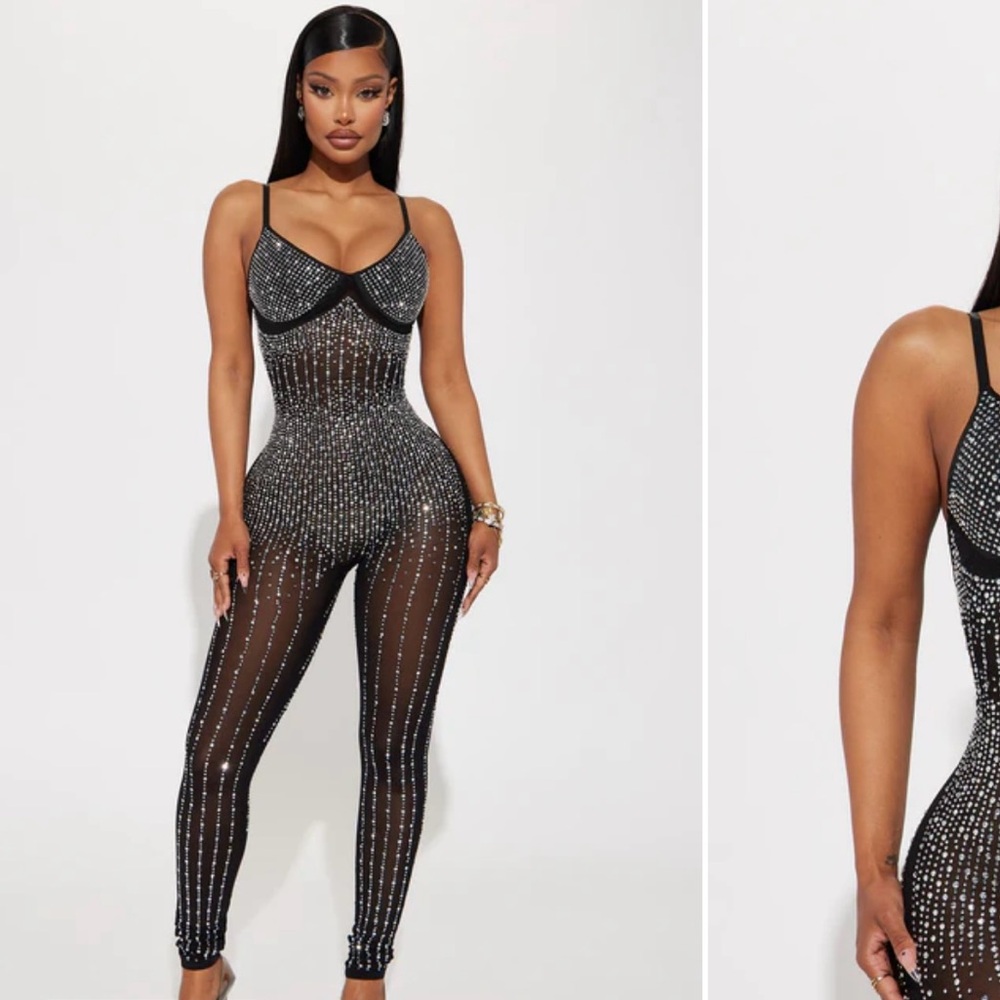 Rhinestone mesh jumpsuit